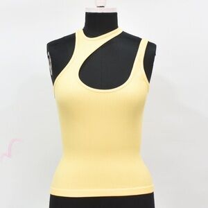 Zara Women's Asymmetric Cutout Ribbed Tank Top Yellow Spring Summer Brunch Cute